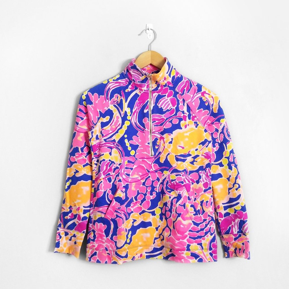 LILLY PULITZER Pink Blue UPF 50+ Skipper Printed Popover Sweater